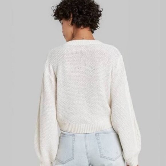 Wild Fable Cream Cropped Cable Embroidered Crew Neck Long Sleeved Sweater NWT 3X - Picture 3 of 4